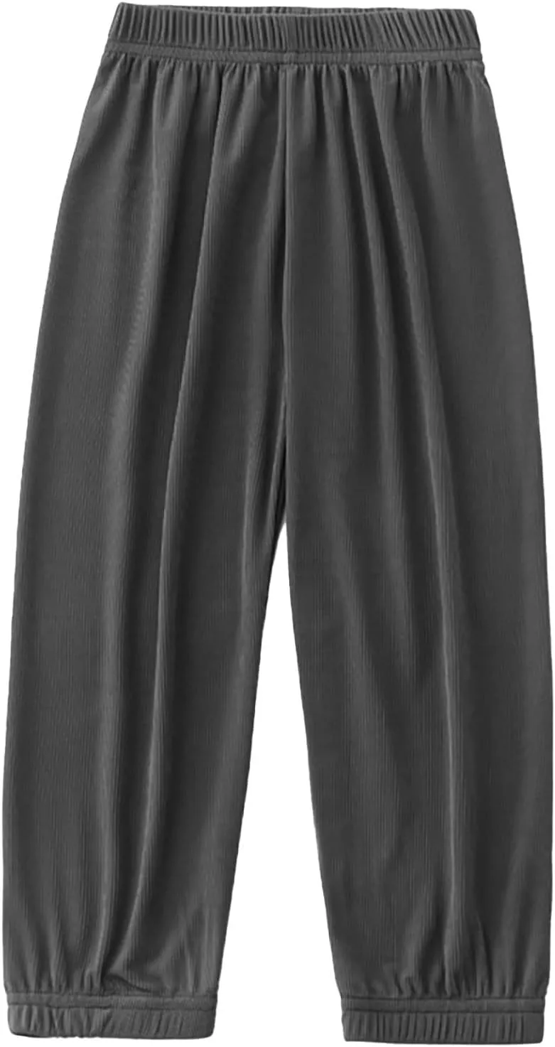Kids Summer Solid Color Thin Pants Girls Boys Casual Pants Elastic Waist Leisure Trousers Breathable Loose Active Pant