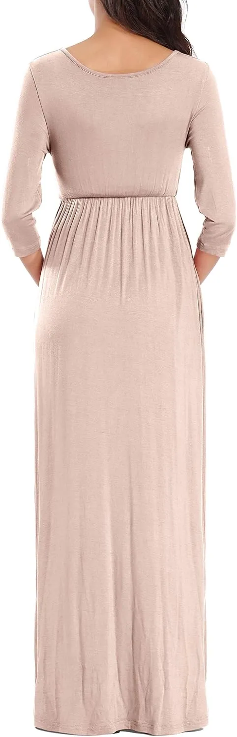 KIM S Maternity Maxi Dress with Flower Sash(S-3XL)/Wrapped Ruched V Neck Photoshoot Baby Shower Dresses