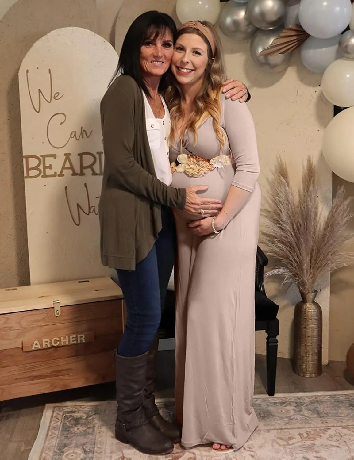 KIM S Maternity Maxi Dress with Flower Sash(S-3XL)/Wrapped Ruched V Neck Photoshoot Baby Shower Dresses