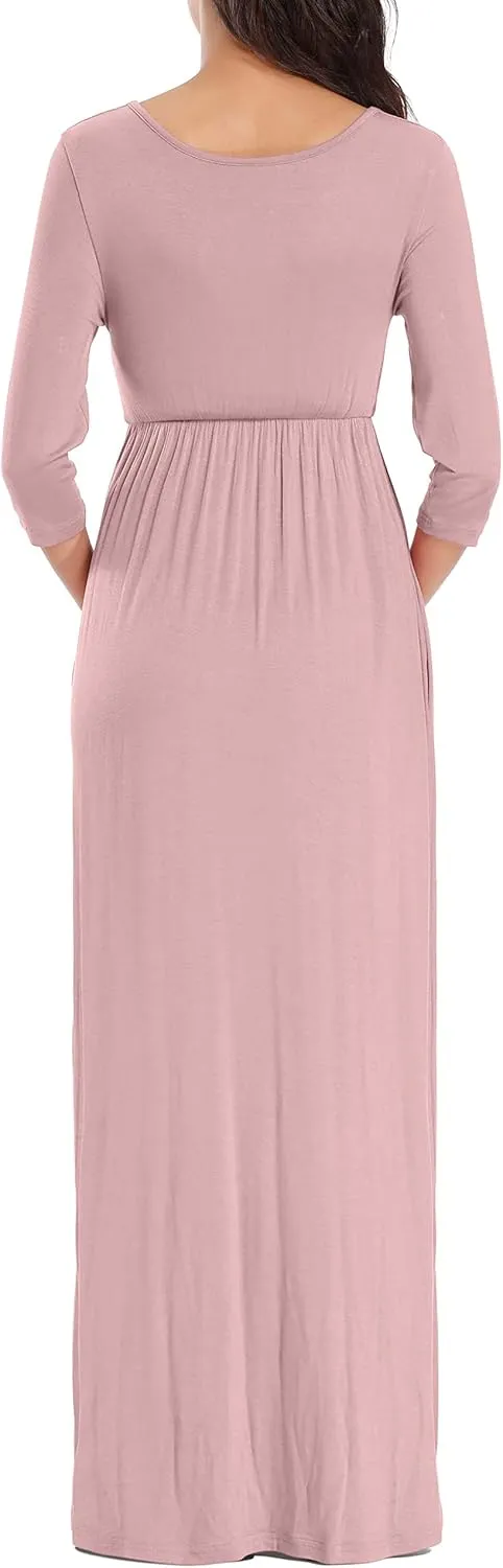 KIM S Maternity Maxi Dress with Flower Sash(S-3XL)/Wrapped Ruched V Neck Photoshoot Baby Shower Dresses