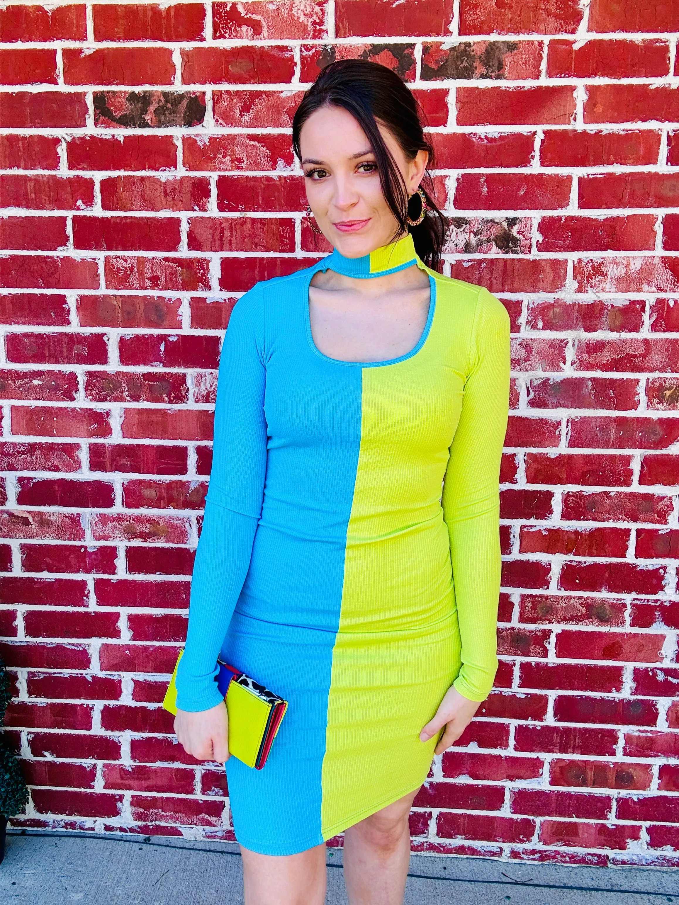 Lime Twist Make It Look Easy Mock Neck Dress