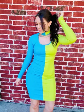 Lime Twist Make It Look Easy Mock Neck Dress