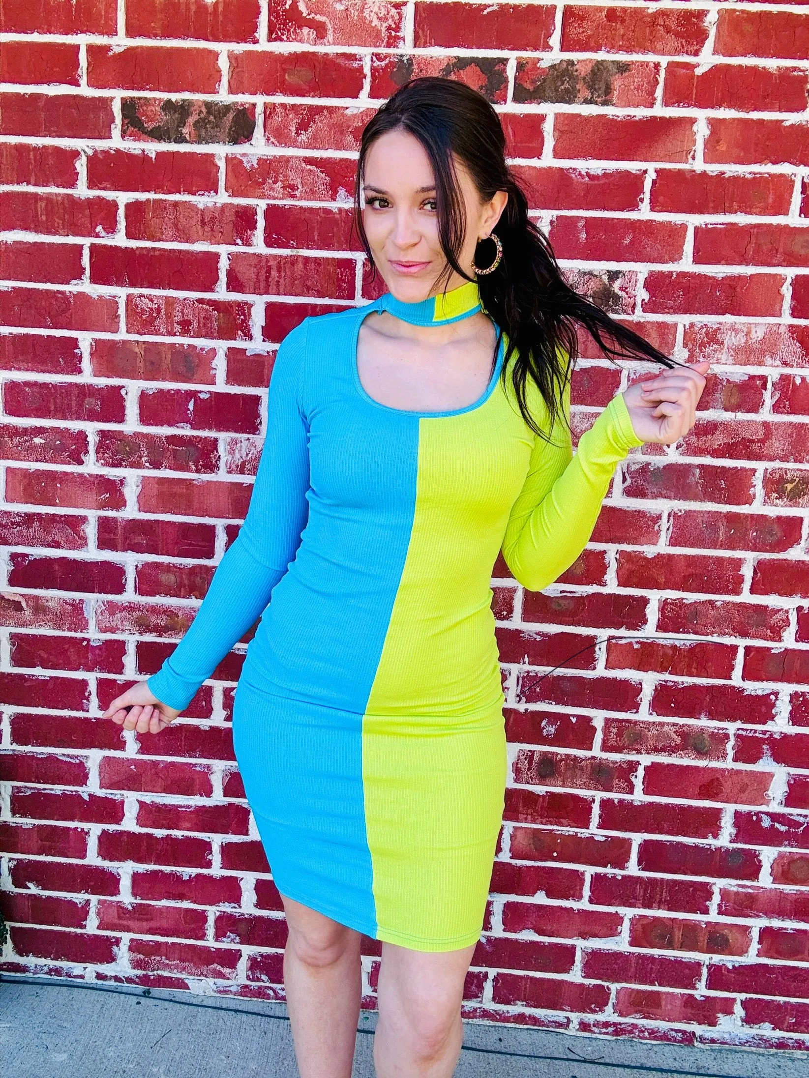 Lime Twist Make It Look Easy Mock Neck Dress