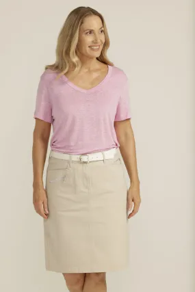 Linen V Neck Tee Pale Pink