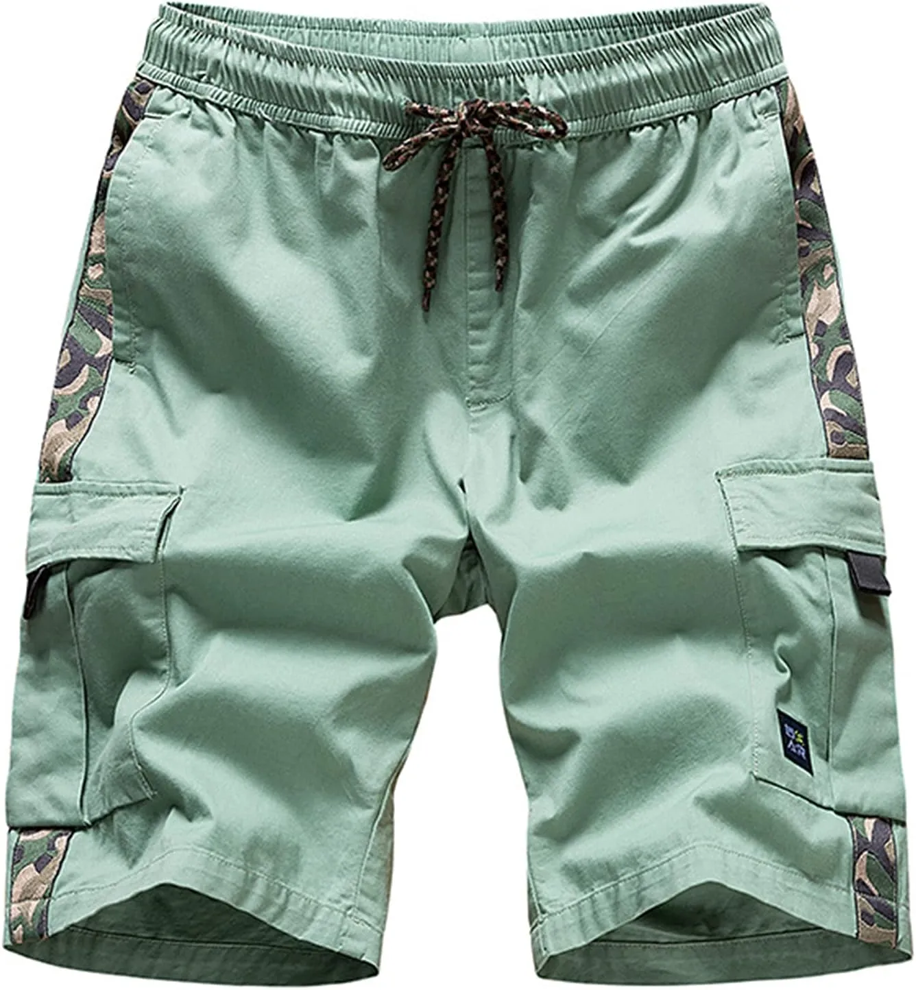 Lu's Chic Men's Shorts Cotton Cargo Shorts Drawstring Soft Casual Knee Length Summer Fitted