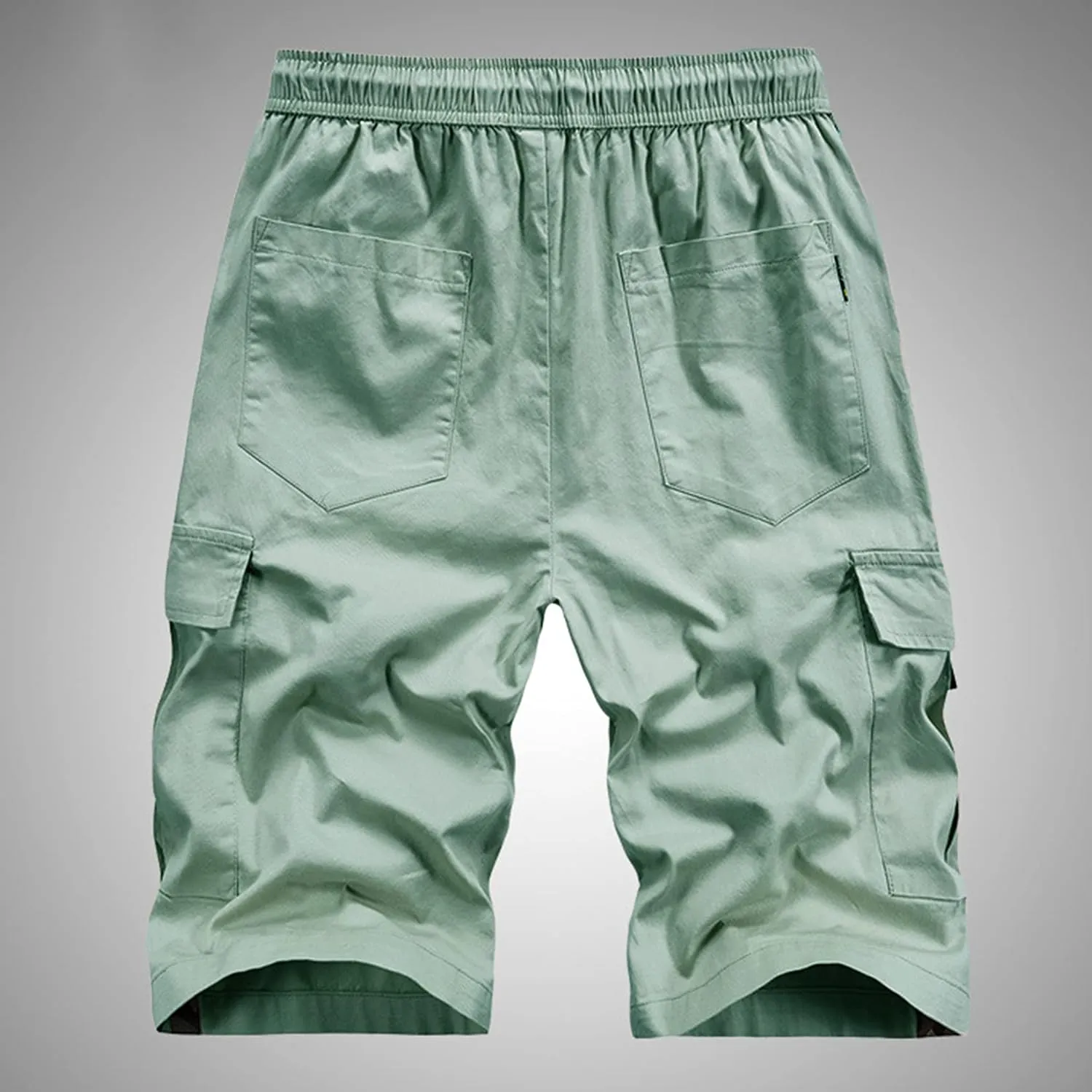 Lu's Chic Men's Shorts Cotton Cargo Shorts Drawstring Soft Casual Knee Length Summer Fitted