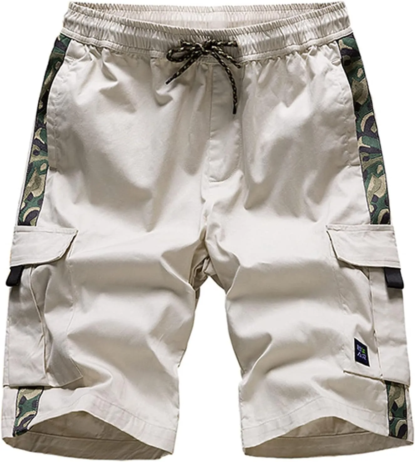 Lu's Chic Men's Shorts Cotton Cargo Shorts Drawstring Soft Casual Knee Length Summer Fitted