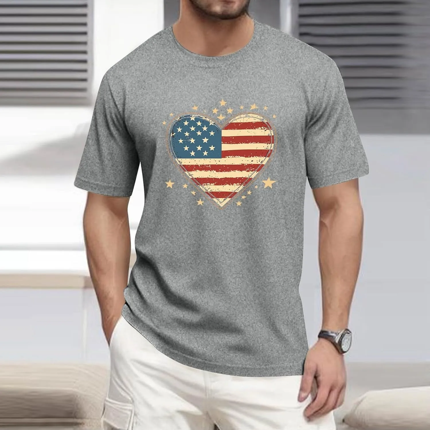 Men's American Flag Shirt Sleeve 1776 USA Graphic Dry Fit Cotton Comfortable T-Shirts 4th of July Shirts