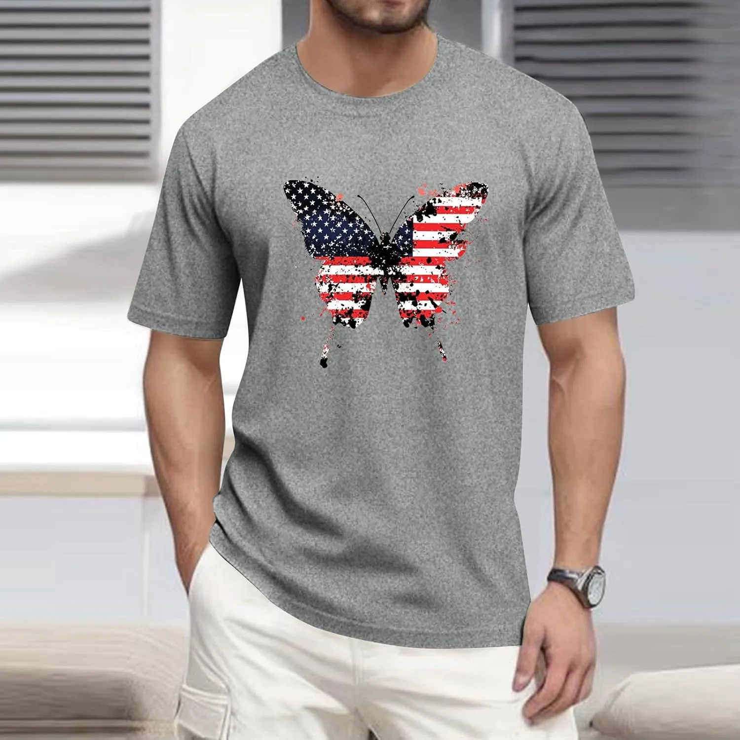 Men's American Flag Shirt Sleeve 1776 USA Graphic Dry Fit Cotton Comfortable T-Shirts Patriotic Shirt