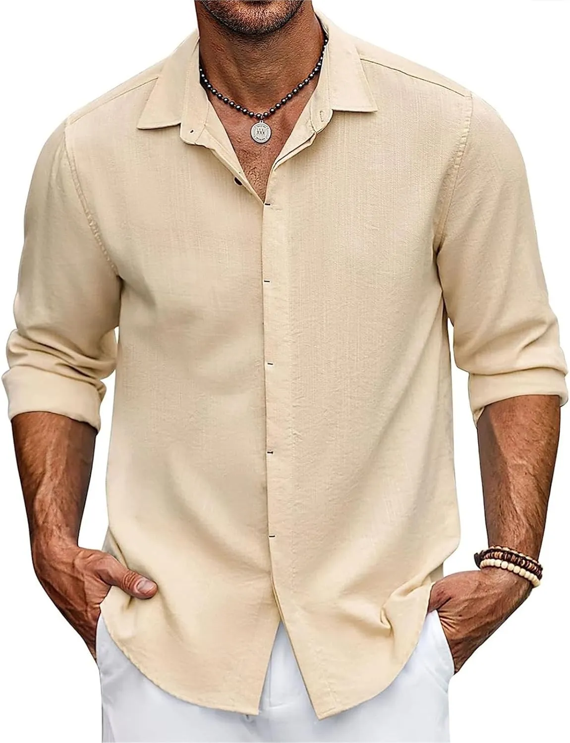 Men's Button Down Cardigan Shirts Lapel Collar Long Sleeve Top Solid Button Simple Top Fashion Comfortable Shirts
