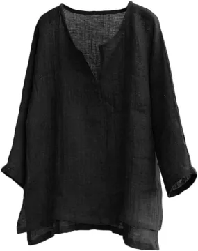 Mens Cotton Linen Casual Tops Long Sleeve V Neck Lightweight Breathable Fashion Shirt Summer Loose Beach Tees