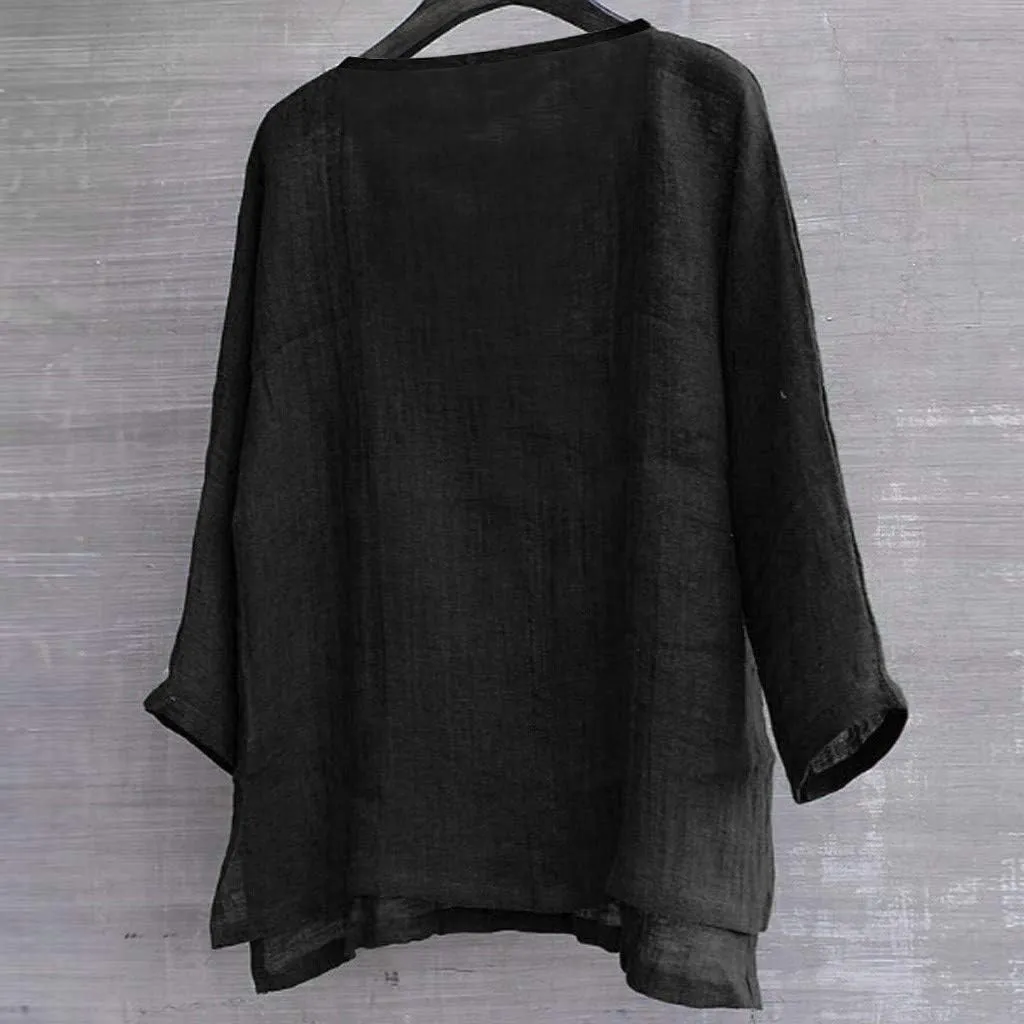 Mens Cotton Linen Casual Tops Long Sleeve V Neck Lightweight Breathable Fashion Shirt Summer Loose Beach Tees