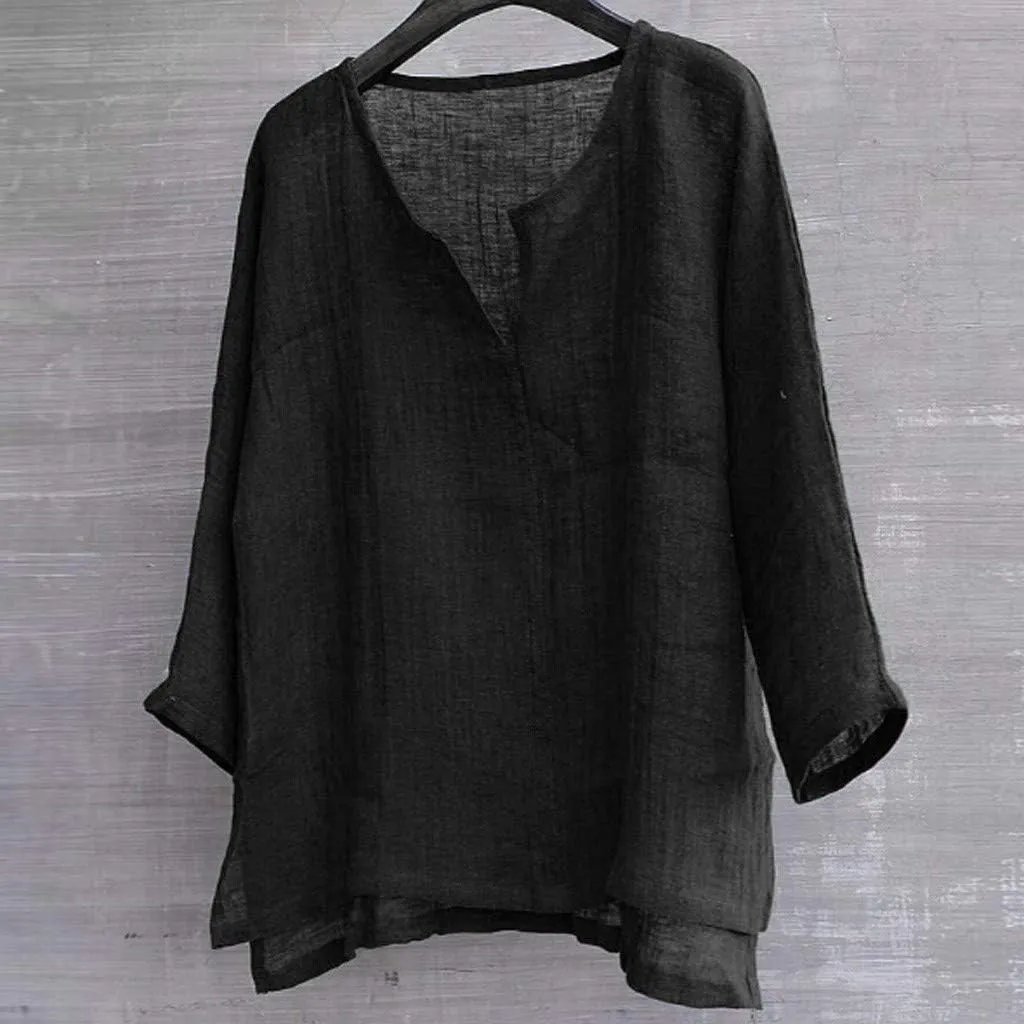 Mens Cotton Linen Casual Tops Long Sleeve V Neck Lightweight Breathable Fashion Shirt Summer Loose Beach Tees