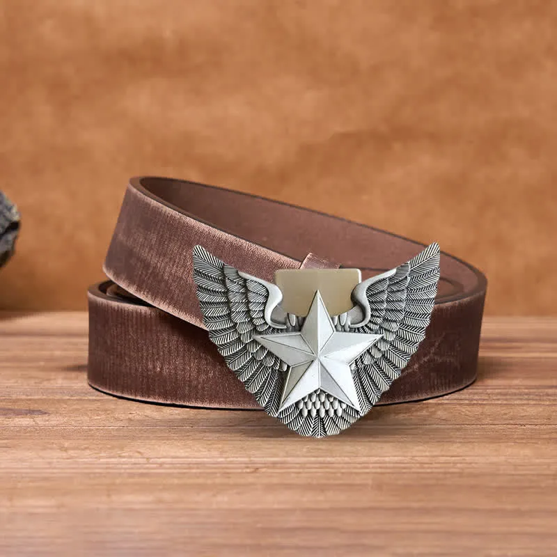 Men's DIY Angel Wing Star Leather Belt with Hidden Lighter