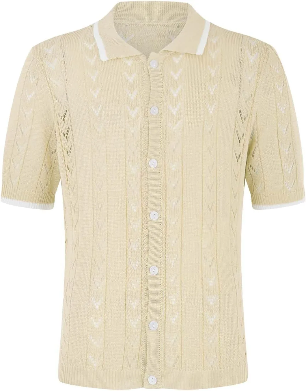 Men's Knit Openwork Shirt Button Down Short Sleeve Casual Top Breathable Solid Color Lapel Summer Holiday Loose Fit Beachwear