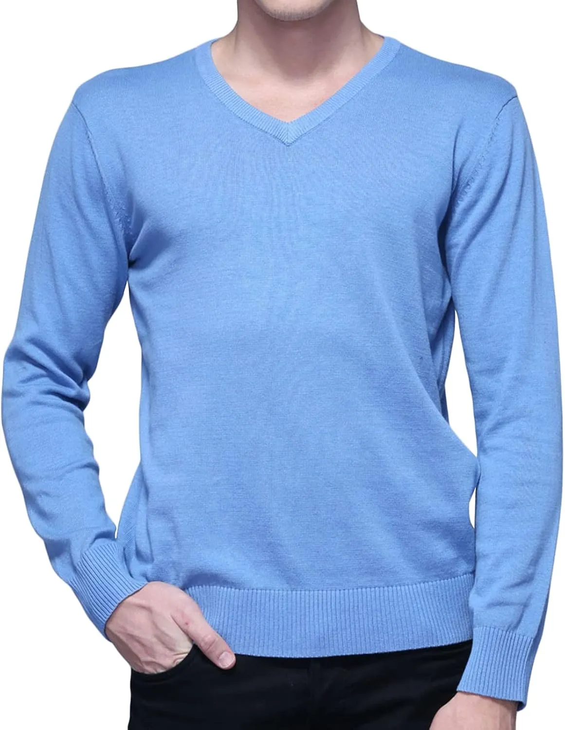Men's Solid V Neck Sweaters Long Sleeve Breathable Knitting Pullover Classic Comfortably Soft Basic Knitwear Top