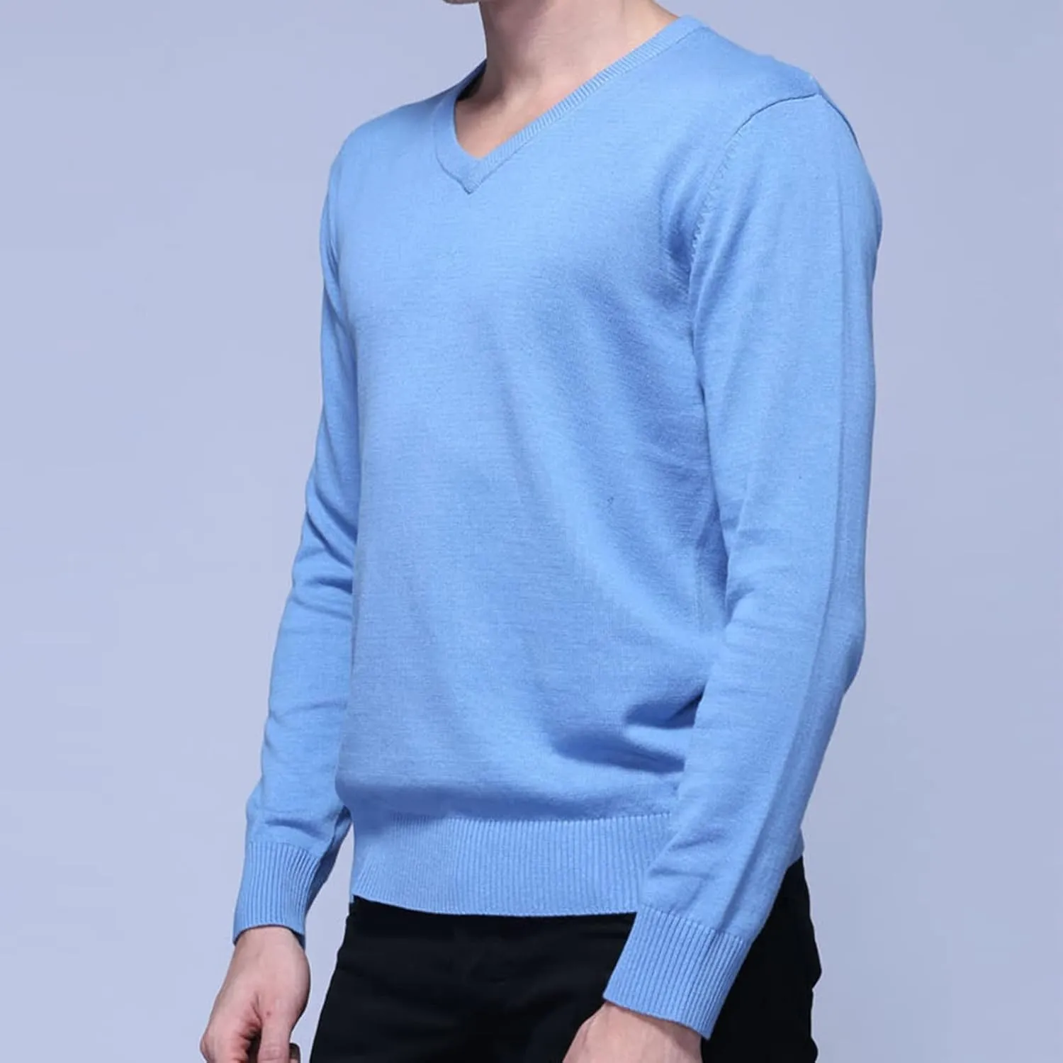 Men's Solid V Neck Sweaters Long Sleeve Breathable Knitting Pullover Classic Comfortably Soft Basic Knitwear Top