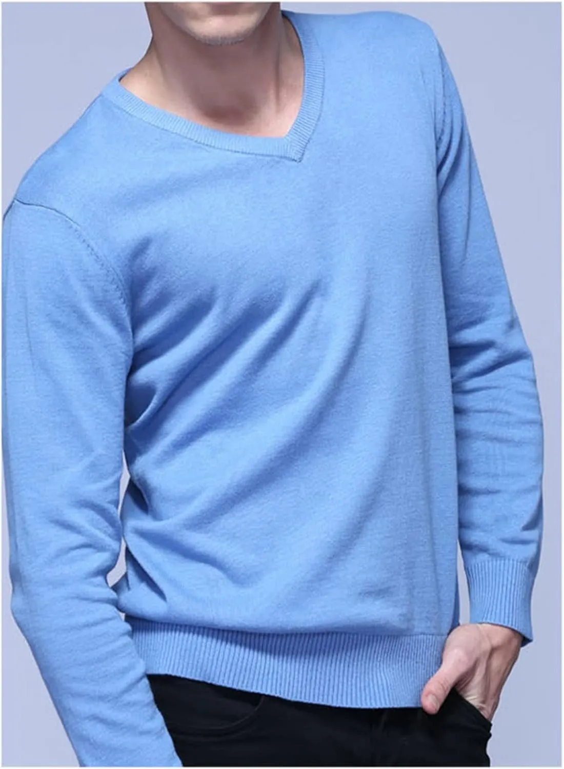 Men's Solid V Neck Sweaters Long Sleeve Breathable Knitting Pullover Classic Comfortably Soft Basic Knitwear Top