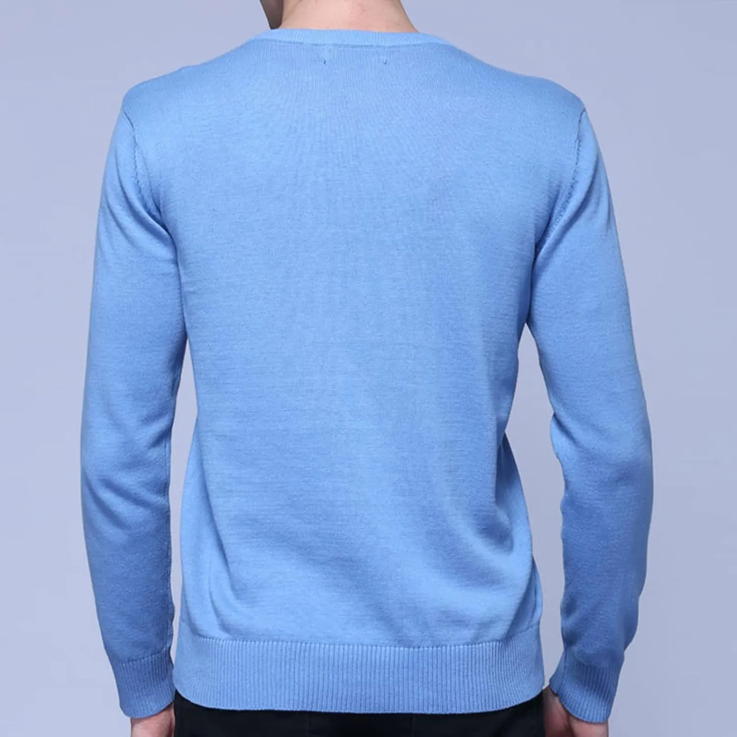 Men's Solid V Neck Sweaters Long Sleeve Breathable Knitting Pullover Classic Comfortably Soft Basic Knitwear Top