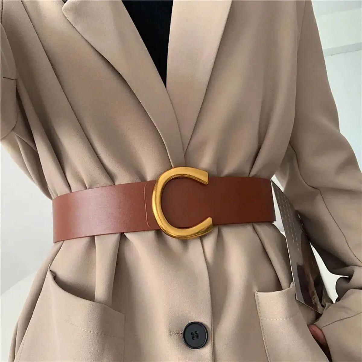 Modern Buckle Wide Leather Belt