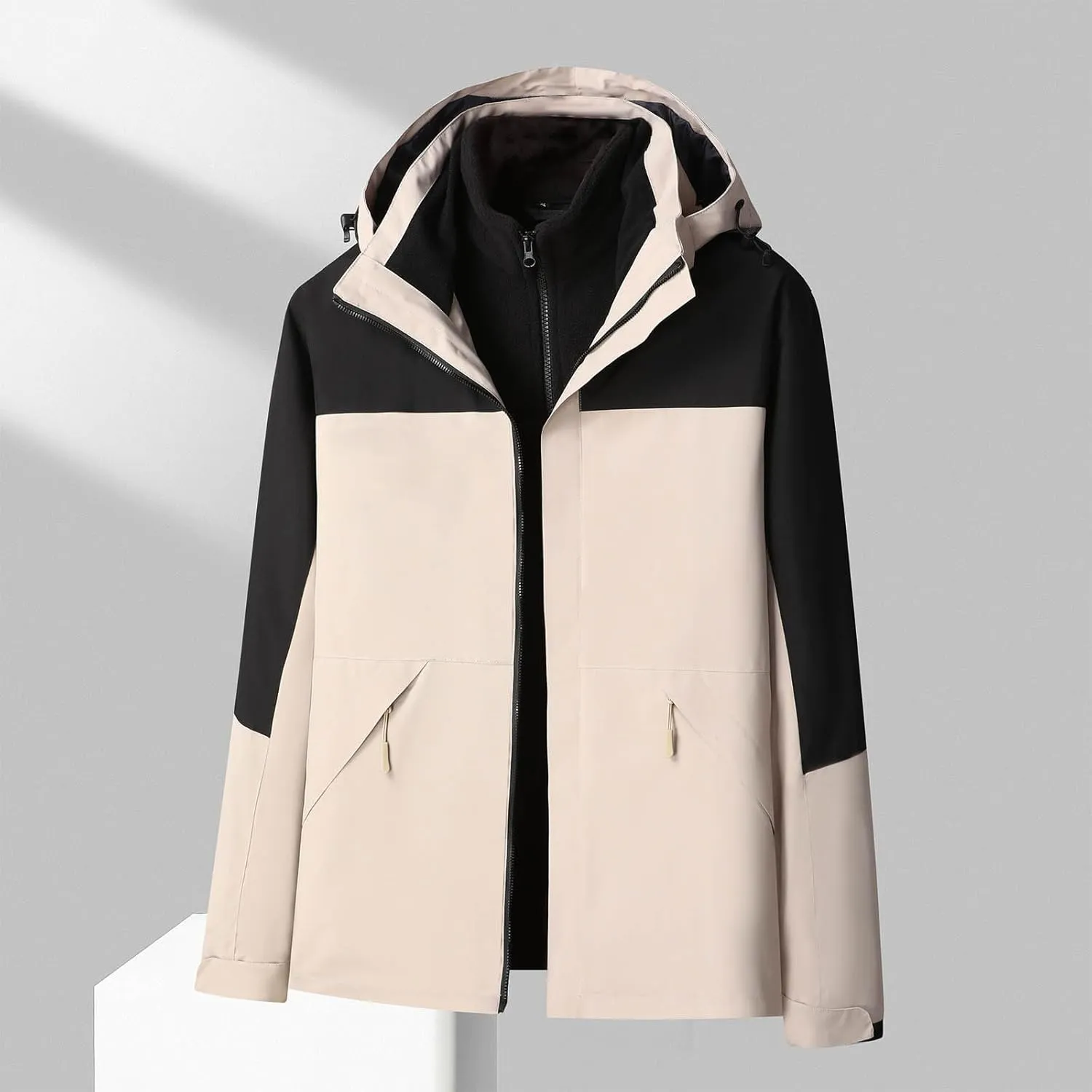 Muscularfit Men's Lightweight Waterproof Hooded Rain Jacket Breathable Raincoat Shell Jacket Outdoor Fashion Mountain Hiking