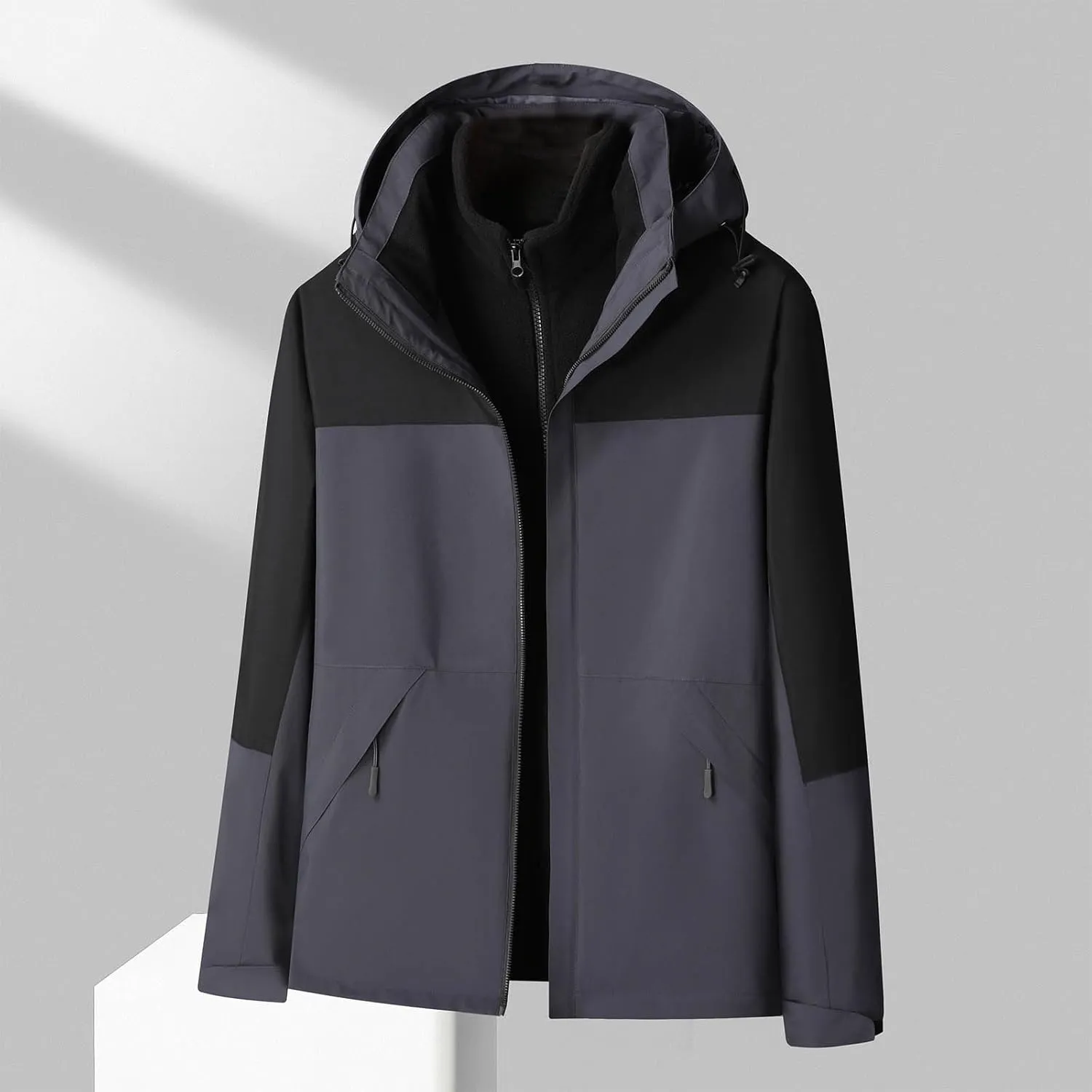 Muscularfit Men's Lightweight Waterproof Hooded Rain Jacket Breathable Raincoat Shell Jacket Outdoor Fashion Mountain Hiking