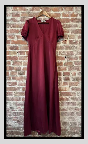 Puff-Sleeve Maxi Dress – Dark Red
