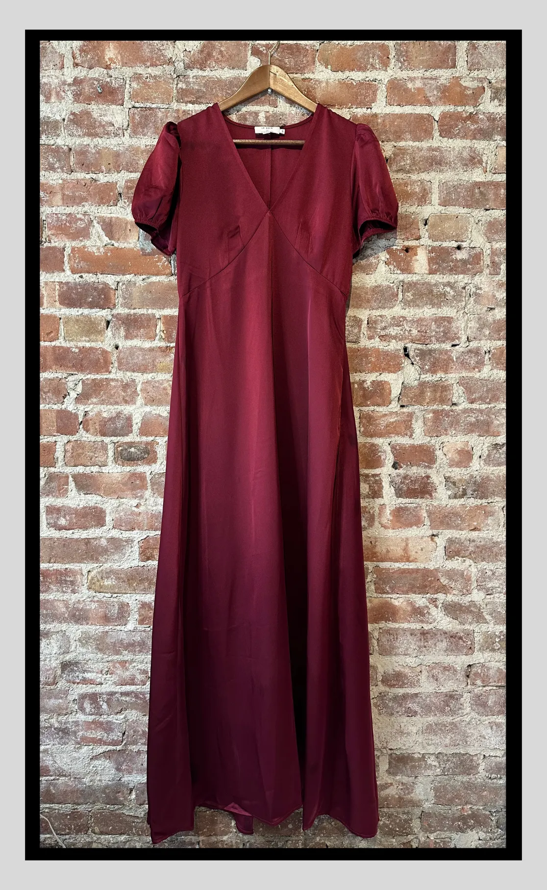 Puff-Sleeve Maxi Dress – Dark Red