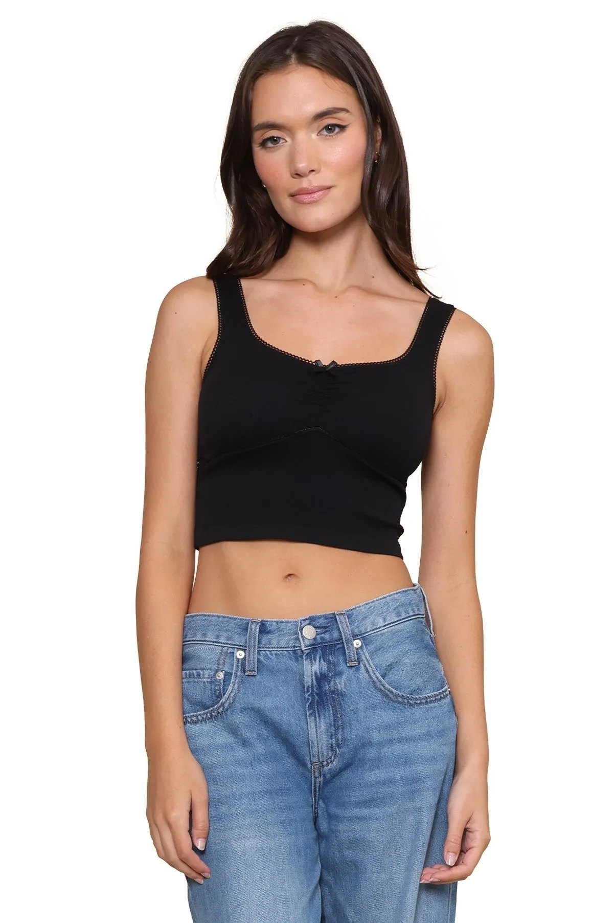 Rib Cinched Crop Top with Bow