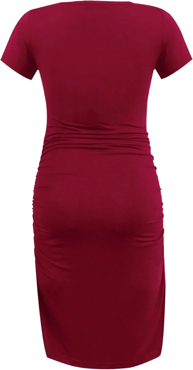 Smallshow Women's Short Sleeve Maternity Dress Ruched Pregnancy Clothes