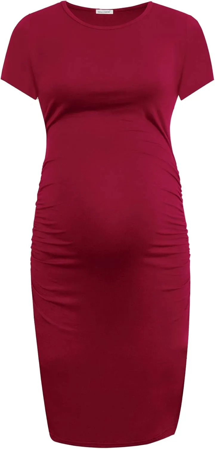 Smallshow Women's Short Sleeve Maternity Dress Ruched Pregnancy Clothes