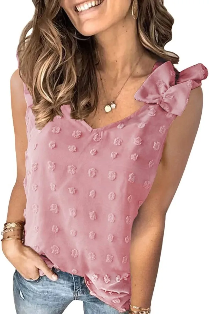 Swiss Dot V-Neck Tank Top Women’s Summer Casual