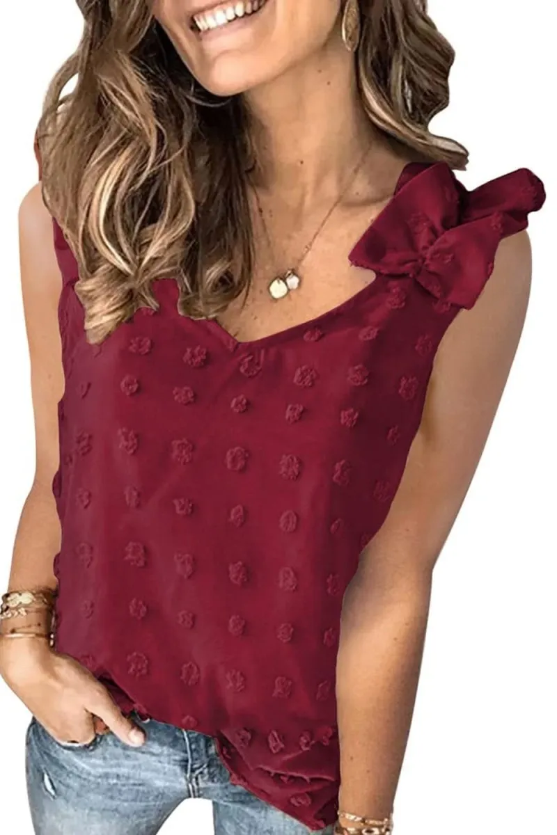 Swiss Dot V-Neck Tank Top Women’s Summer Casual