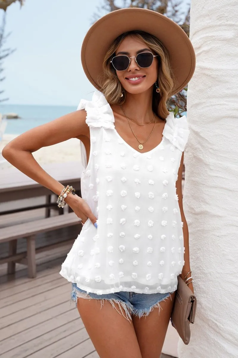Swiss Dot V-Neck Tank Top Women’s Summer Casual