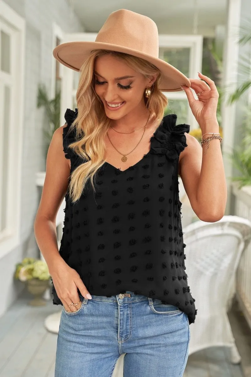 Swiss Dot V-Neck Tank Top Women’s Summer Casual