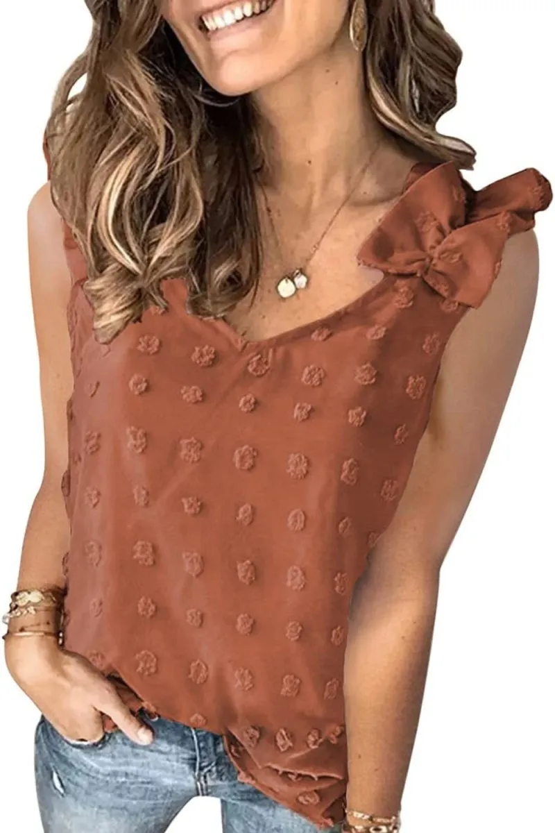 Swiss Dot V-Neck Tank Top Women’s Summer Casual