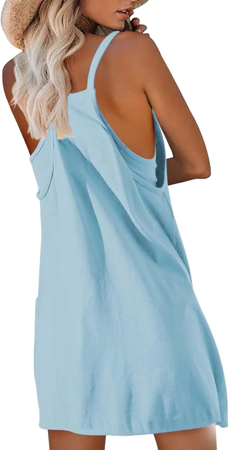 Tennis Dress for Women Built-in Shorts Casual Sleeveless Spaghetti Strap Sundress Workout Athletic Dress with Pocket