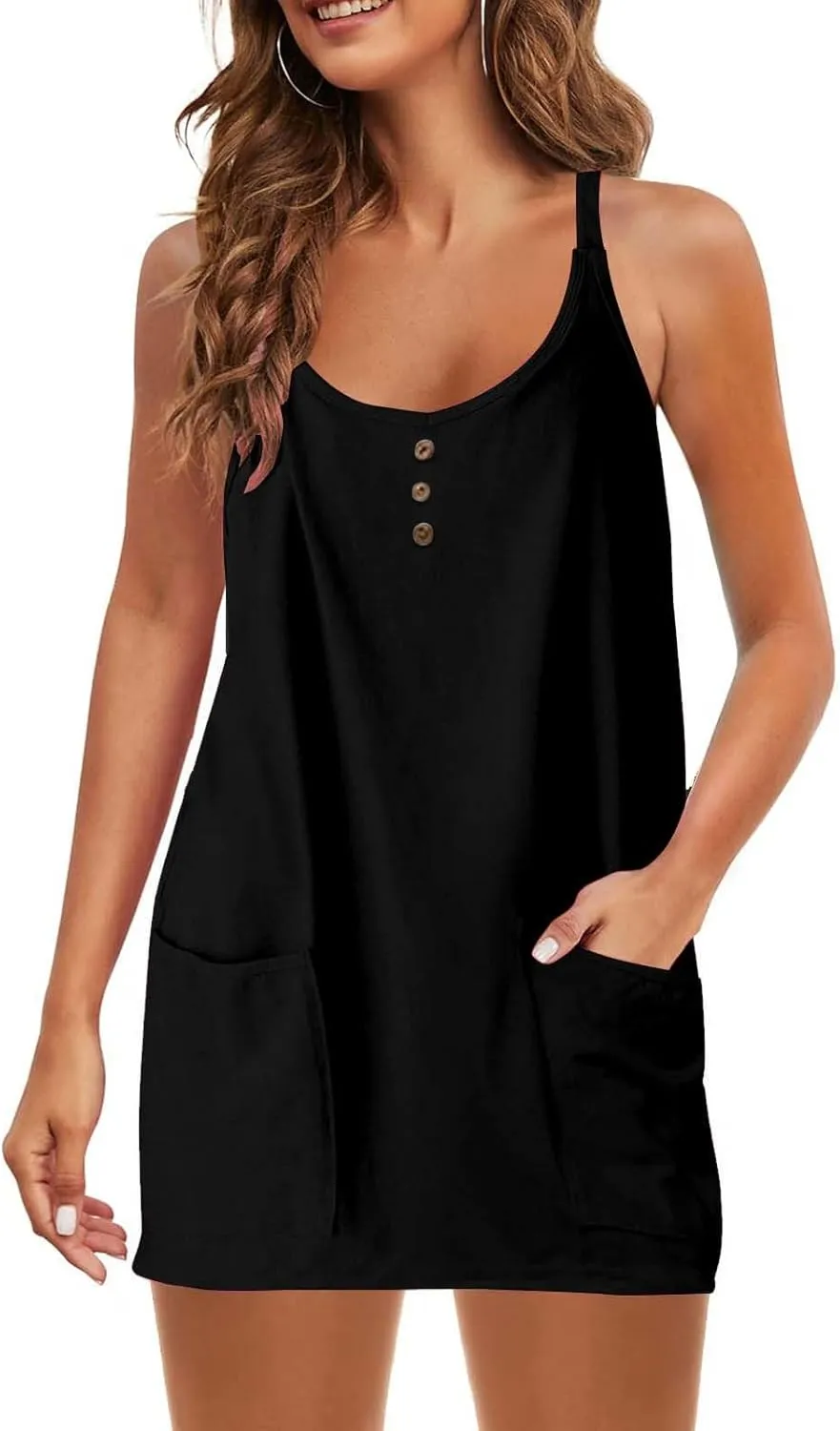 Tennis Dress for Women Built-in Shorts Casual Sleeveless Spaghetti Strap Sundress Workout Athletic Dress with Pocket