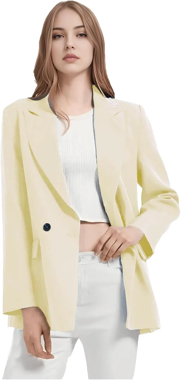 TIANMEI Womens Chic Office Double Breasted Blazer Casual Peaked Lapel Jacket for Women Boyfriend Oversized Business Clothes