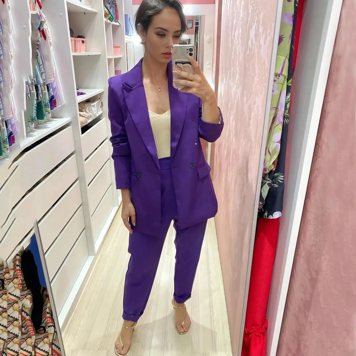 TIANMEI Womens Chic Office Double Breasted Blazer Casual Peaked Lapel Jacket for Women Boyfriend Oversized Business Clothes