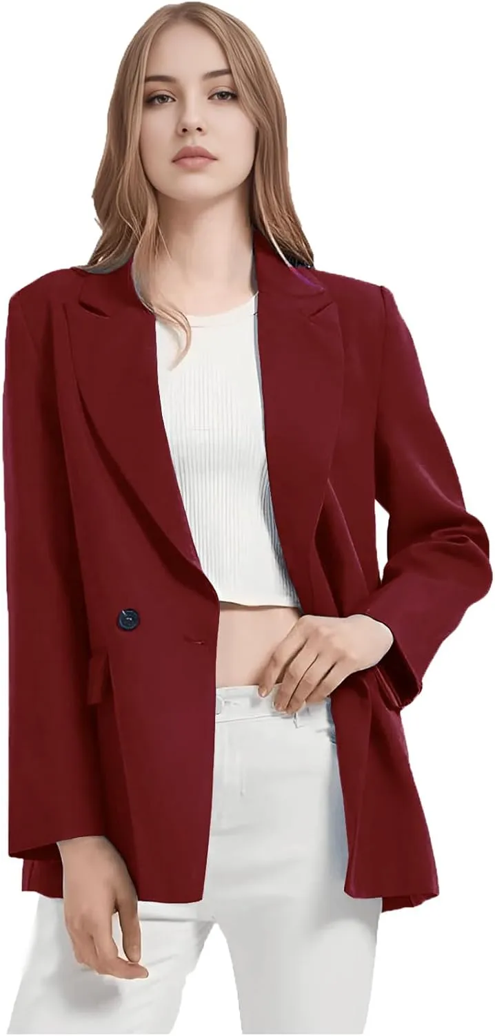 TIANMEI Womens Chic Office Double Breasted Blazer Casual Peaked Lapel Jacket for Women Boyfriend Oversized Business Clothes