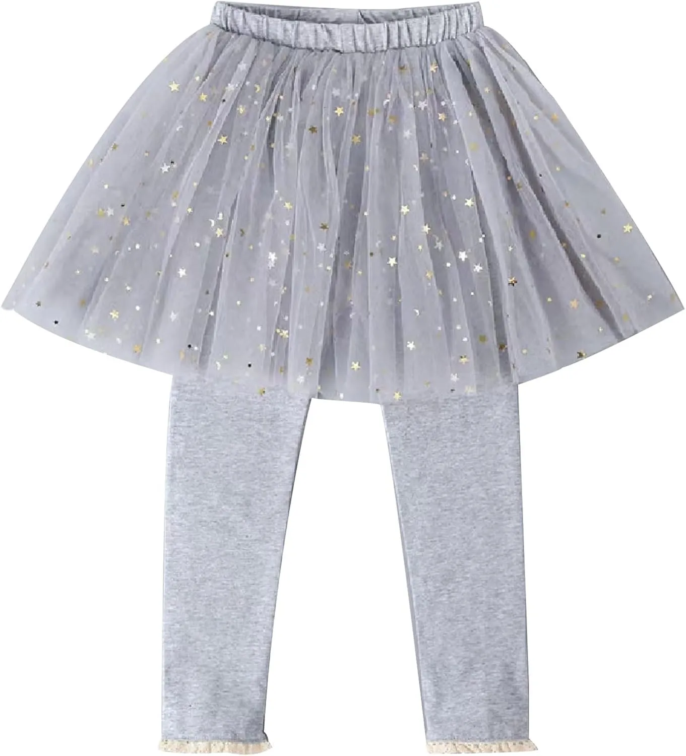 Toddler Girls Leggings with Tutu Ruffle Sequins Star Skirt, Footless Pantskirt Baby Leggings Tulle Skirted Pants Clothes