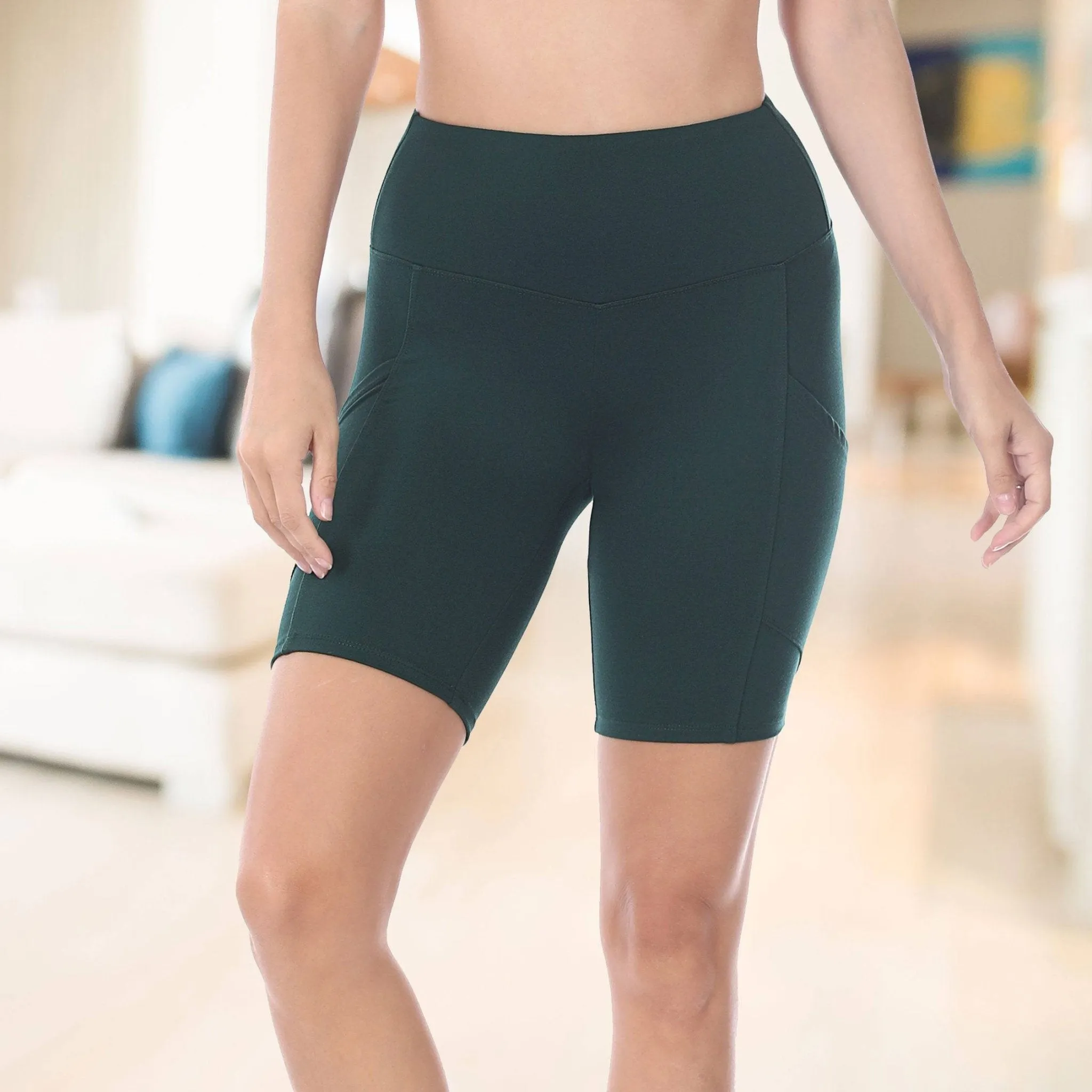 Tummy Control Biker Short Leggings  | Cell Phone Pocket (Zenana)