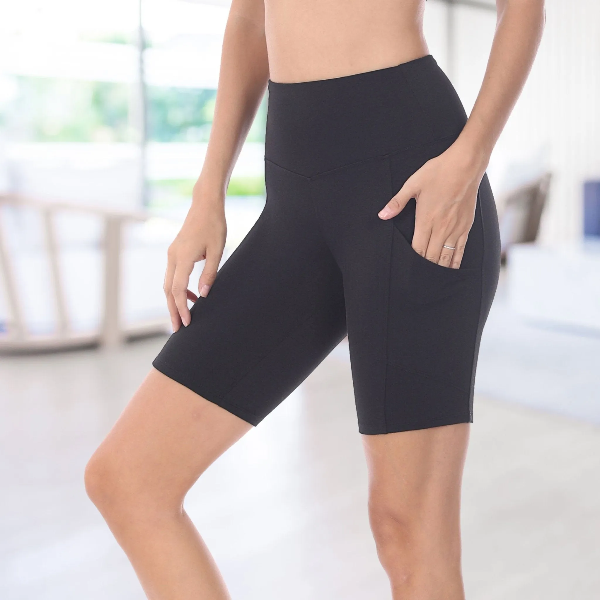 Tummy Control Biker Short Leggings  | Cell Phone Pocket (Zenana)