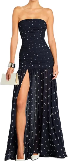UAURORAO Women Tropical Strapless Maxi Dress Mesh Bodycon Tube Long Dress Flowy Ruffle High Split Evening Gowns