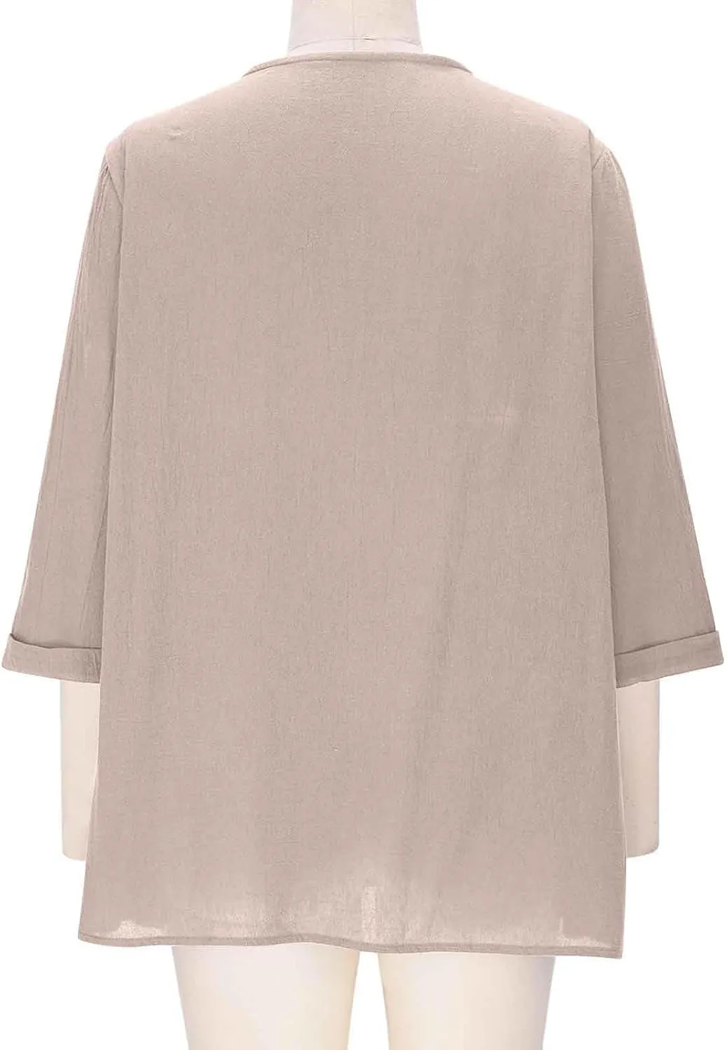 Women's Cotton Linen Shirts Patchwork Pocket Crewneck Rolled Sleeve T Shirts 2025 Summer Loose Breathable Tunic Tops