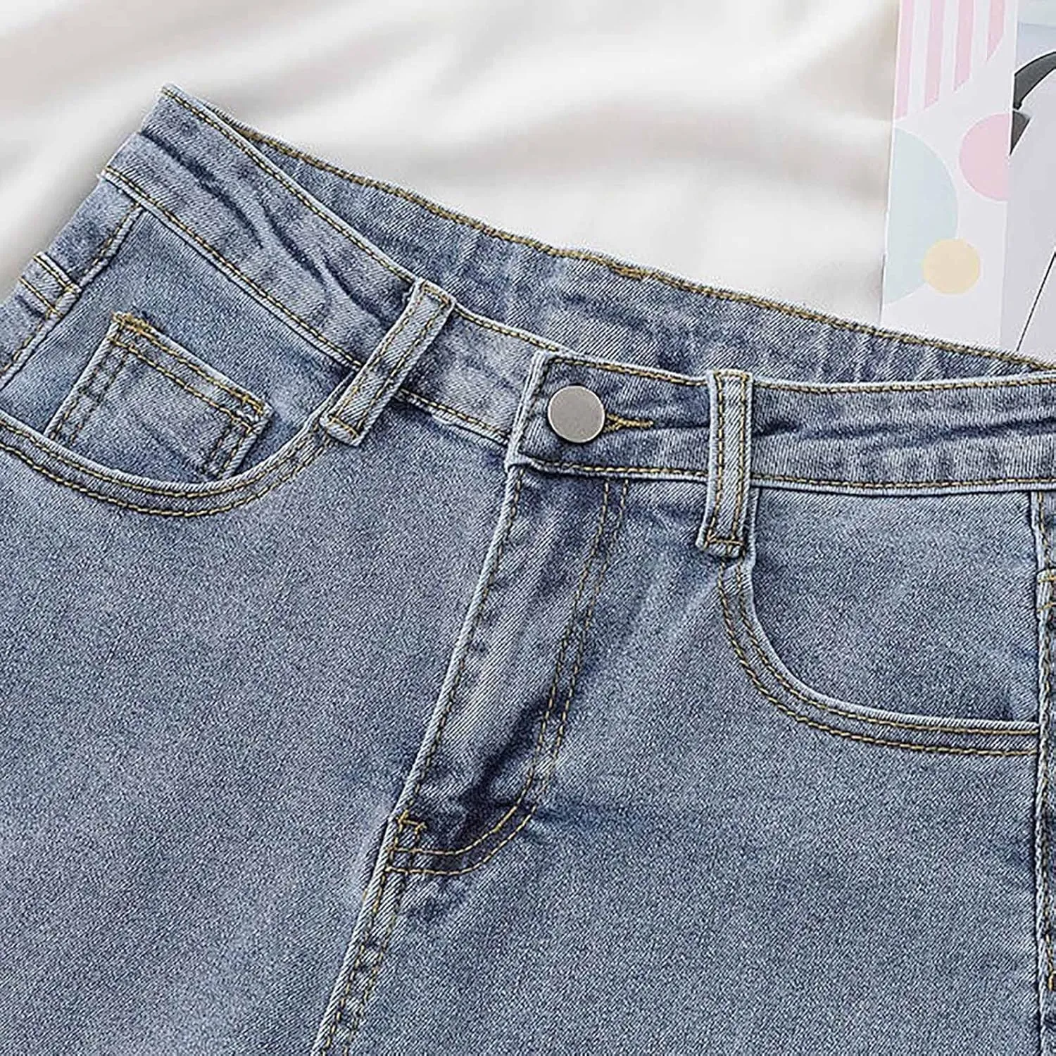 Women's Denim Shorts High Waisted Button Casual Soft Loose with Folded Hem Stretchy Trendy Jeans Shorts