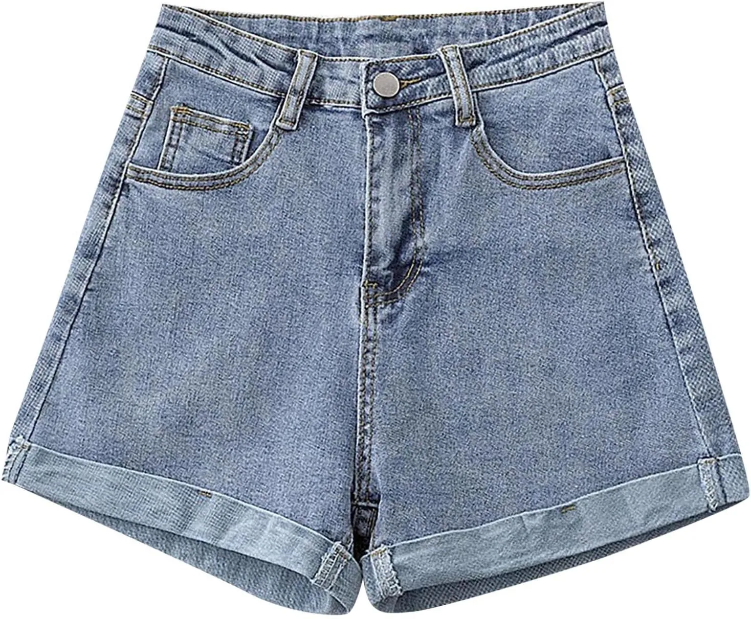 Women's Denim Shorts High Waisted Button Casual Soft Loose with Folded Hem Stretchy Trendy Jeans Shorts