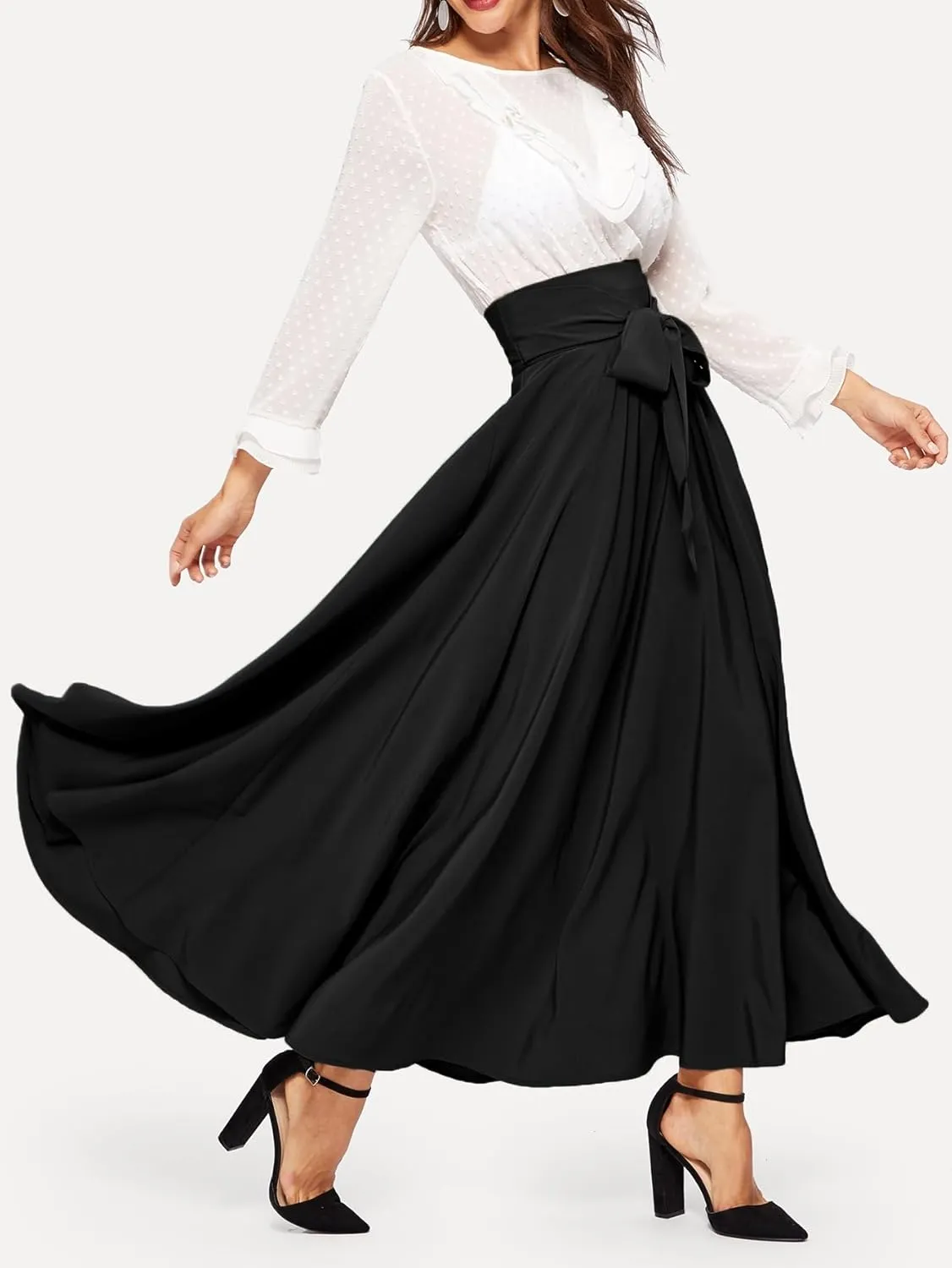 Women's Fashion Trendy Skirt High Waist Zip Back Knot Skirt Elegant