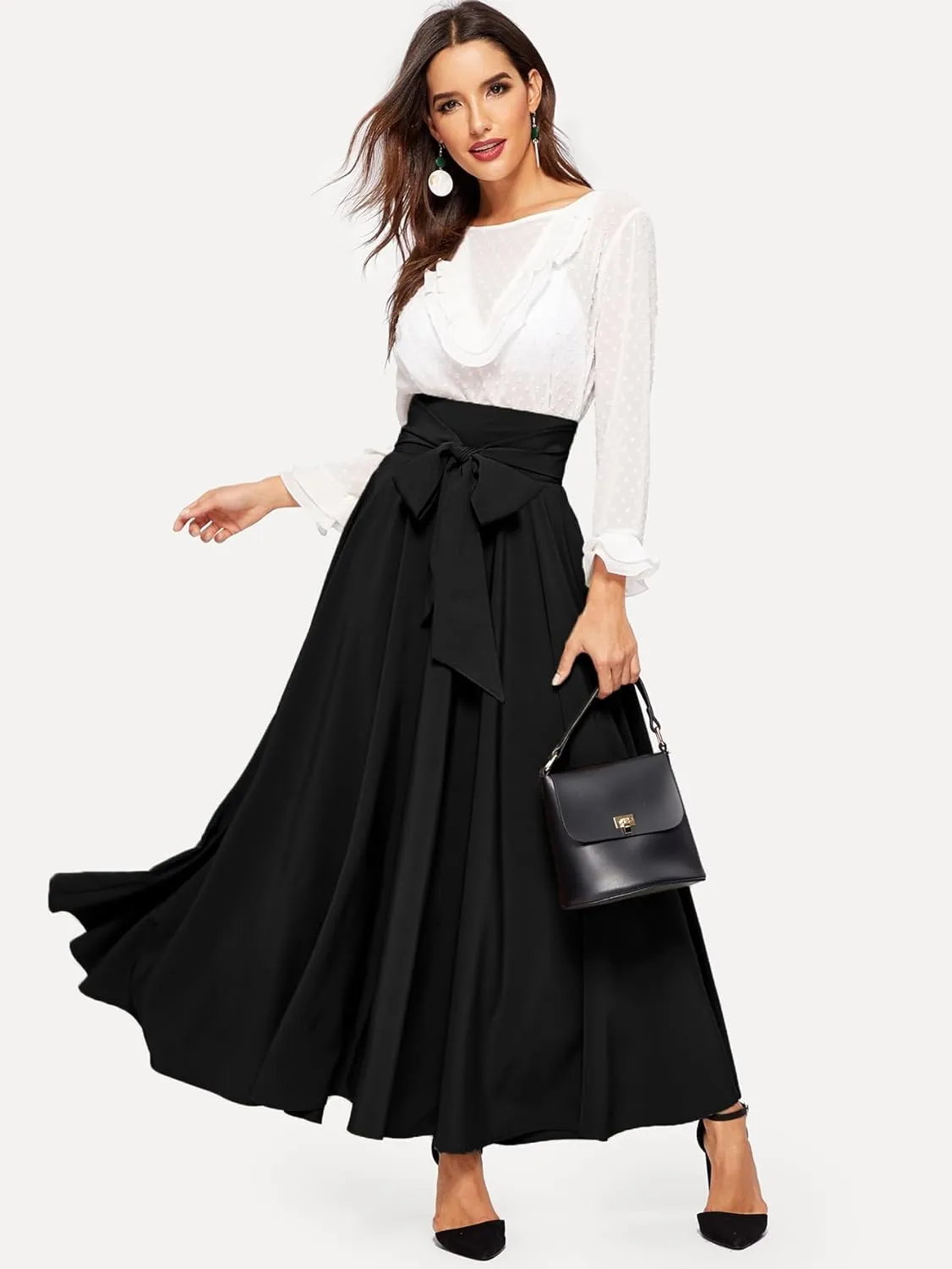 Women's Fashion Trendy Skirt High Waist Zip Back Knot Skirt Elegant
